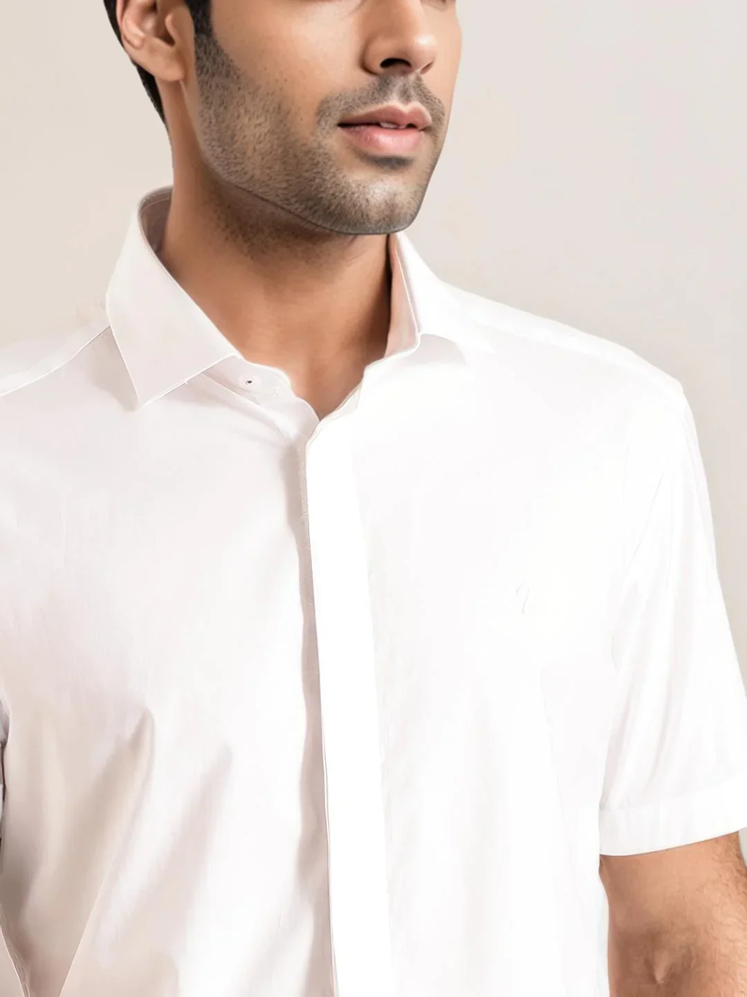 Men's Solid Half Sleeves Cotton Stretch Shirt - Image 7
