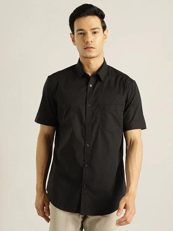 Men's Solid Half Sleeves Cotton Stretch Shirt