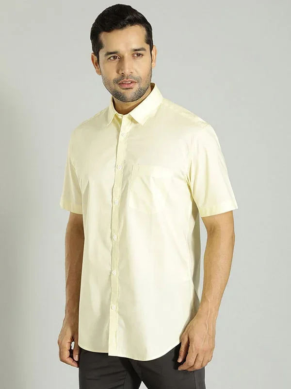 Men's Solid Half Sleeves Cotton Stretch Shirt - Image 11