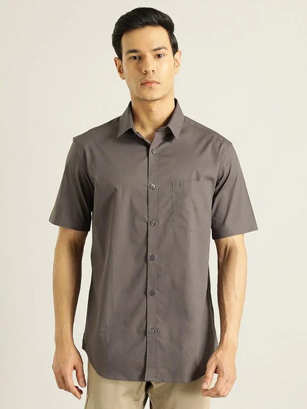 Men's Solid Half Sleeves Cotton Stretch Shirt - Image 13