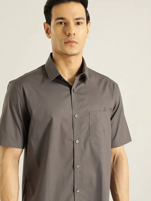 Men's Solid Half Sleeves Cotton Stretch Shirt - Image 14
