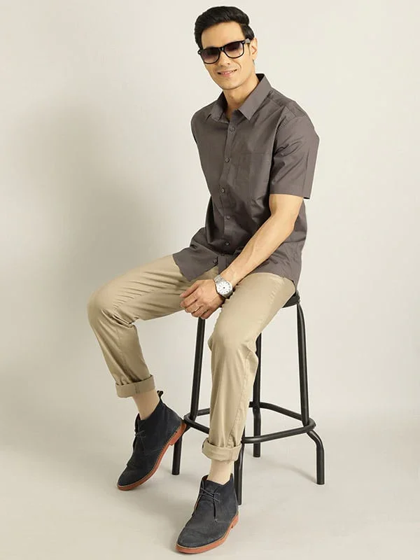 Men's Solid Half Sleeves Cotton Stretch Shirt - Image 16