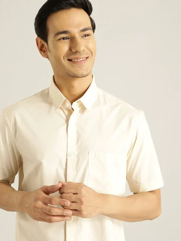 Men's Solid Half Sleeves Cotton Stretch Shirt - Image 17