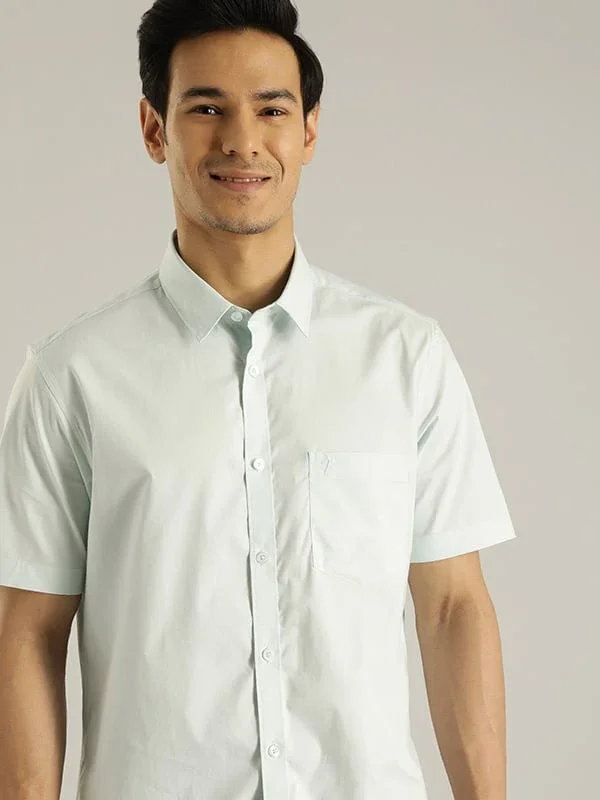 Men's Solid Half Sleeves Cotton Stretch Shirt - Image 21