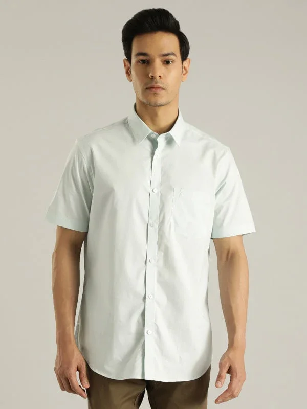 Men's Solid Half Sleeves Cotton Stretch Shirt - Image 22