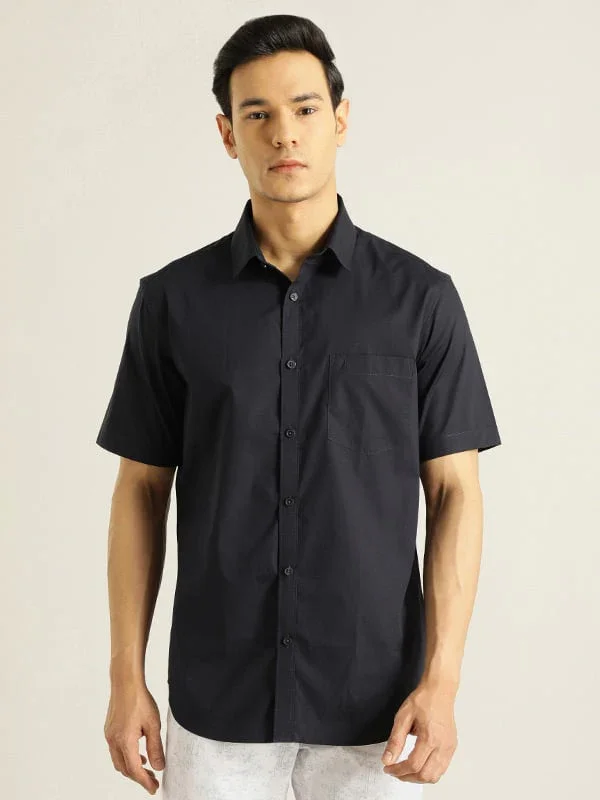 Men's Solid Half Sleeves Cotton Stretch Shirt - Image 25