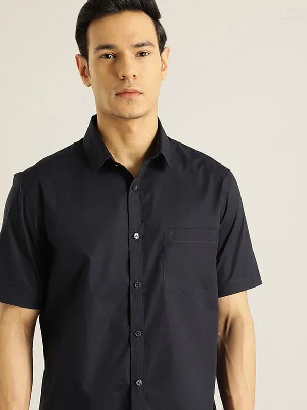Men's Solid Half Sleeves Cotton Stretch Shirt - Image 26