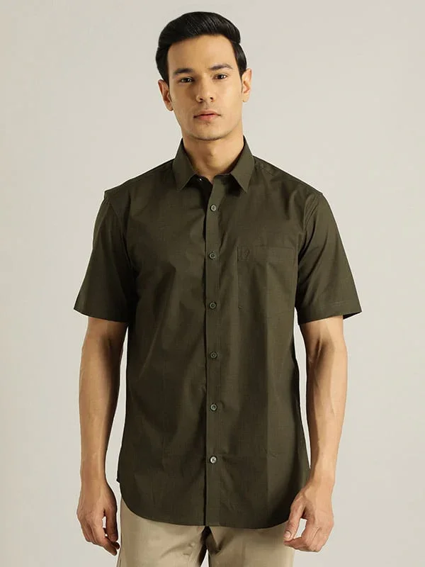 Men's Solid Half Sleeves Cotton Stretch Shirt - Image 29