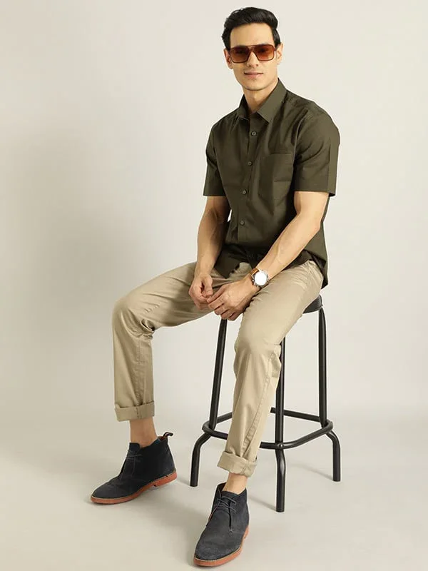 Men's Solid Half Sleeves Cotton Stretch Shirt - Image 32