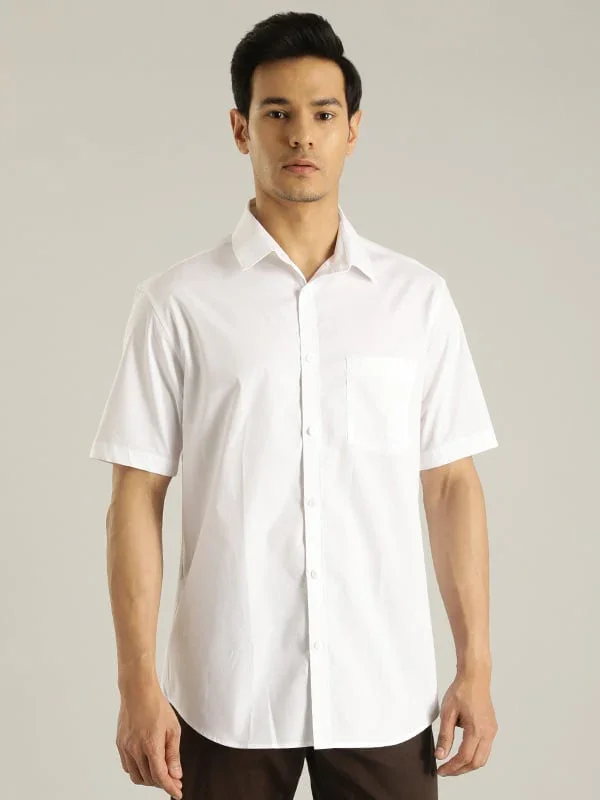 Men's Solid Half Sleeves Cotton Stretch Shirt - Image 33