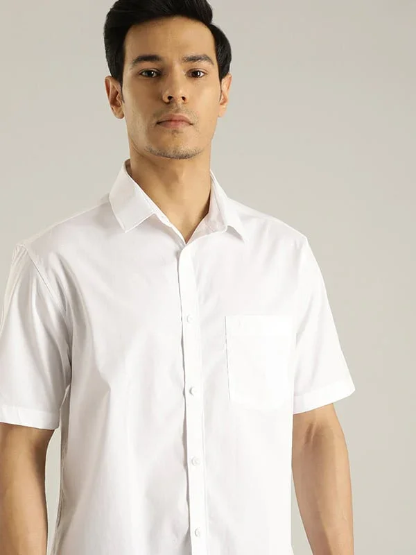 Men's Solid Half Sleeves Cotton Stretch Shirt - Image 34