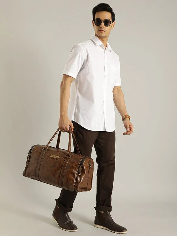 Men's Solid Half Sleeves Cotton Stretch Shirt - Image 36