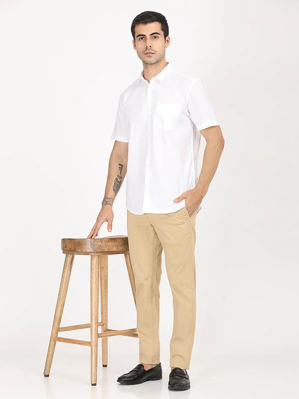 Men's Solid Half Sleeves Cotton Stretch Shirt - Image 37