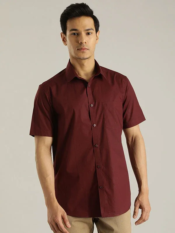Men's Solid Half Sleeves Cotton Stretch Shirt - Image 5