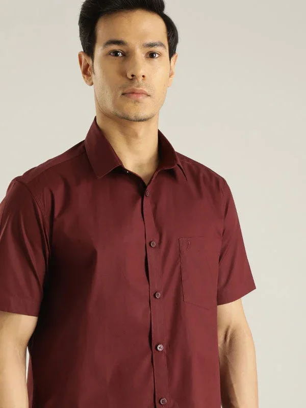 Men's Solid Half Sleeves Cotton Stretch Shirt - Image 6