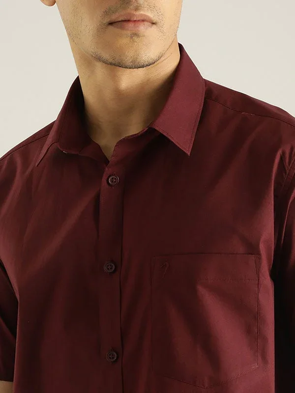 Men's Solid Half Sleeves Cotton Stretch Shirt - Image 7