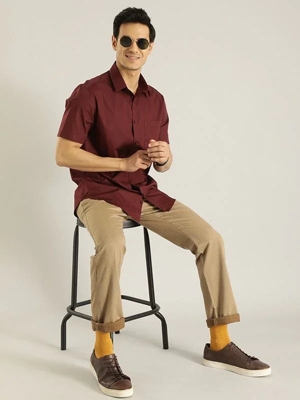 Men's Solid Half Sleeves Cotton Stretch Shirt - Image 8