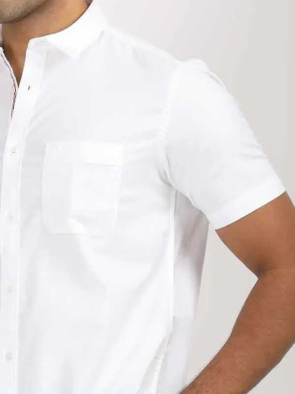 Men's Solid Half Sleeves Cotton Stretch Shirt - Image 21