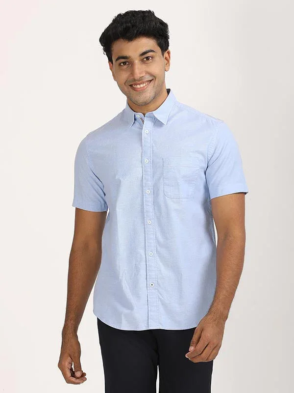 Men's Solid Half Sleeves Cotton Stretch Shirt - Image 26