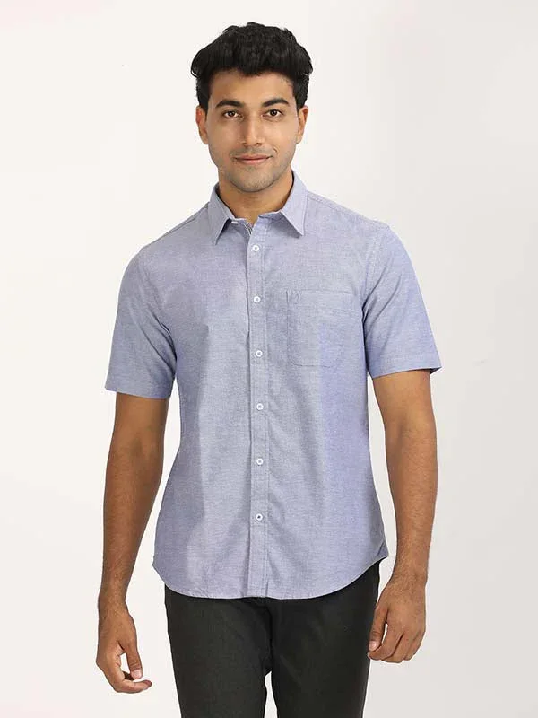 Men's Solid Half Sleeves Cotton Stretch Shirt - Image 31