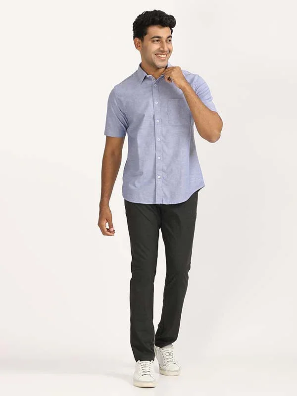 Men's Solid Half Sleeves Cotton Stretch Shirt - Image 34