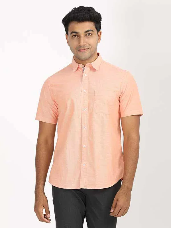Men's Solid Half Sleeves Cotton Stretch Shirt - Image 36