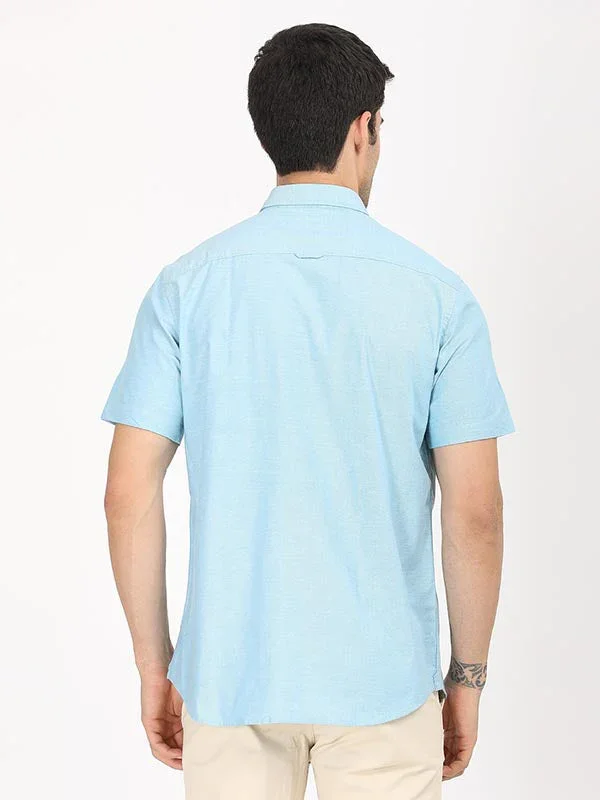 Men's Solid Half Sleeves Cotton Stretch Shirt - Image 5