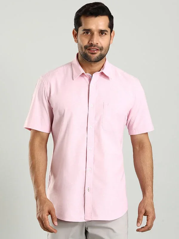 Men's Solid Half Sleeves Cotton Stretch Shirt - Image 10