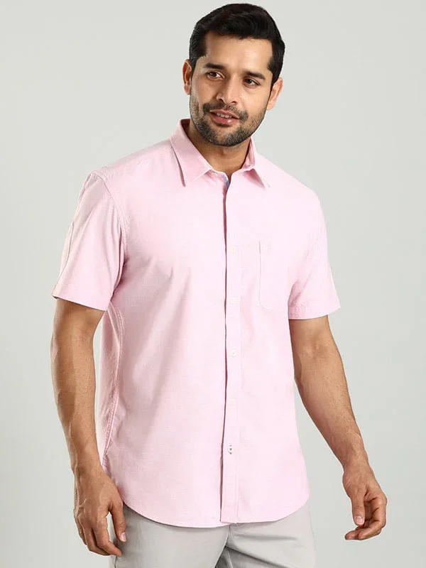 Men's Solid Half Sleeves Cotton Stretch Shirt - Image 11