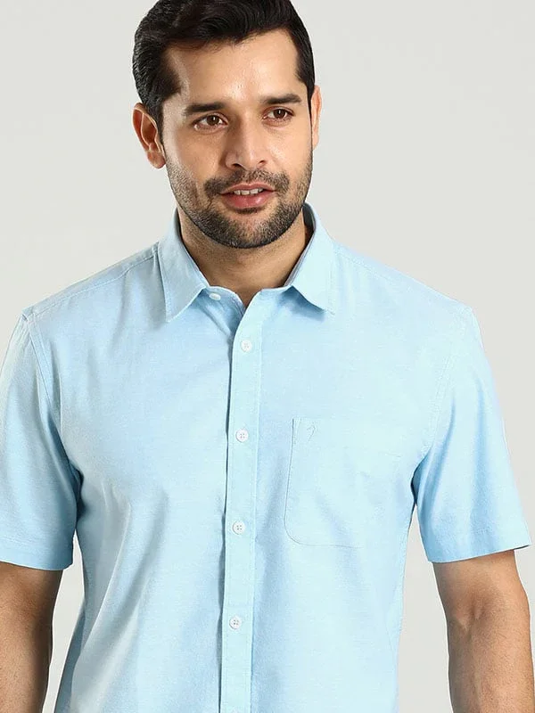 Men's Solid Half Sleeves Cotton Stretch Shirt - Image 13