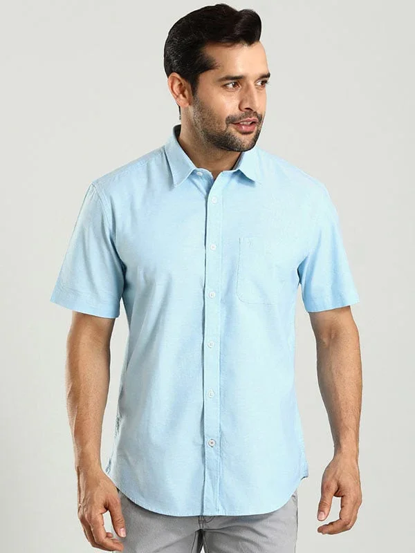 Men's Solid Half Sleeves Cotton Stretch Shirt - Image 14