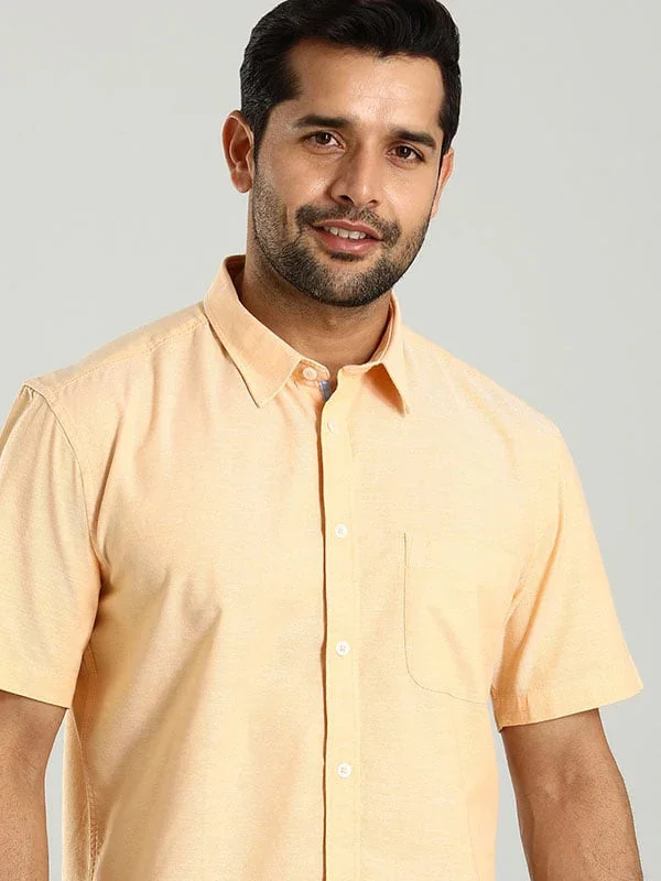 Men's Solid Half Sleeves Cotton Stretch Shirt - Image 17