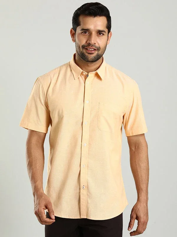 Men's Solid Half Sleeves Cotton Stretch Shirt - Image 18