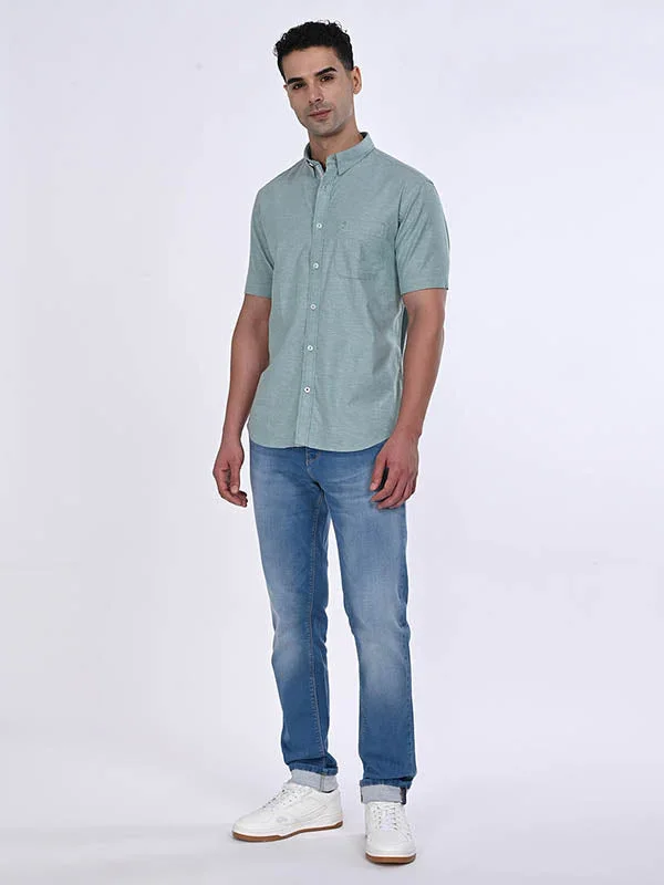 Men's Solid Half Sleeves Cotton Stretch Shirt - Image 23