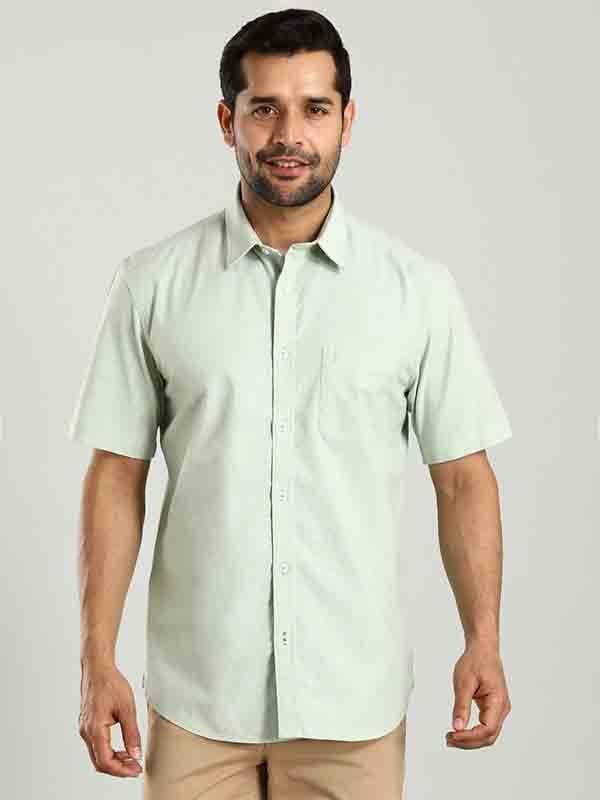 Men's Solid Half Sleeves Cotton Stretch Shirt - Image 6