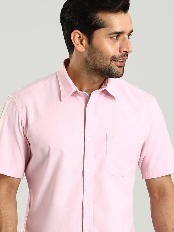Men's Solid Half Sleeves Cotton Stretch Shirt - Image 9