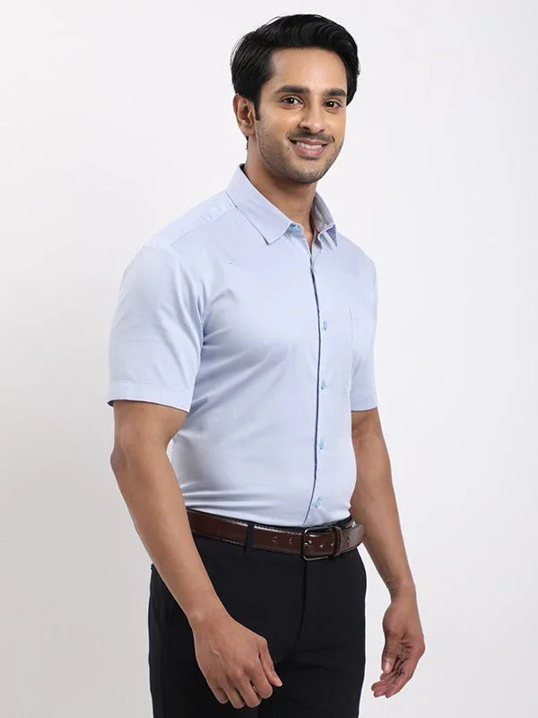 Men's Solid Half Sleeves Cotton Stretch Shirt - Image 2