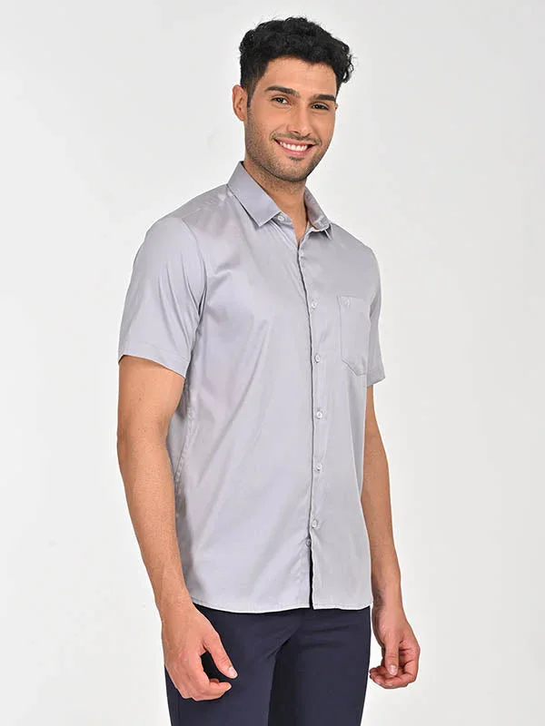Men's Solid Half Sleeves Cotton Stretch Shirt - Image 14