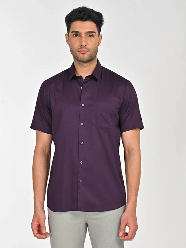 Men's Solid Half Sleeves Cotton Stretch Shirt - Image 29