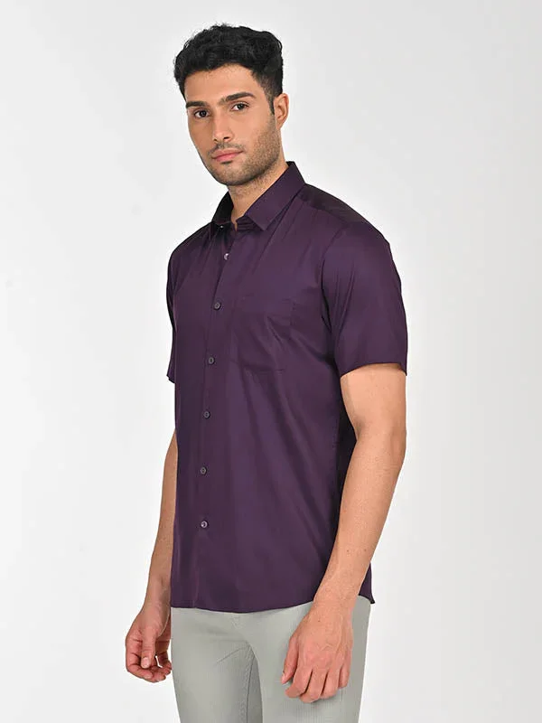 Men's Solid Half Sleeves Cotton Stretch Shirt - Image 30