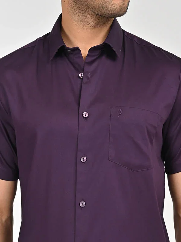 Men's Solid Half Sleeves Cotton Stretch Shirt - Image 31