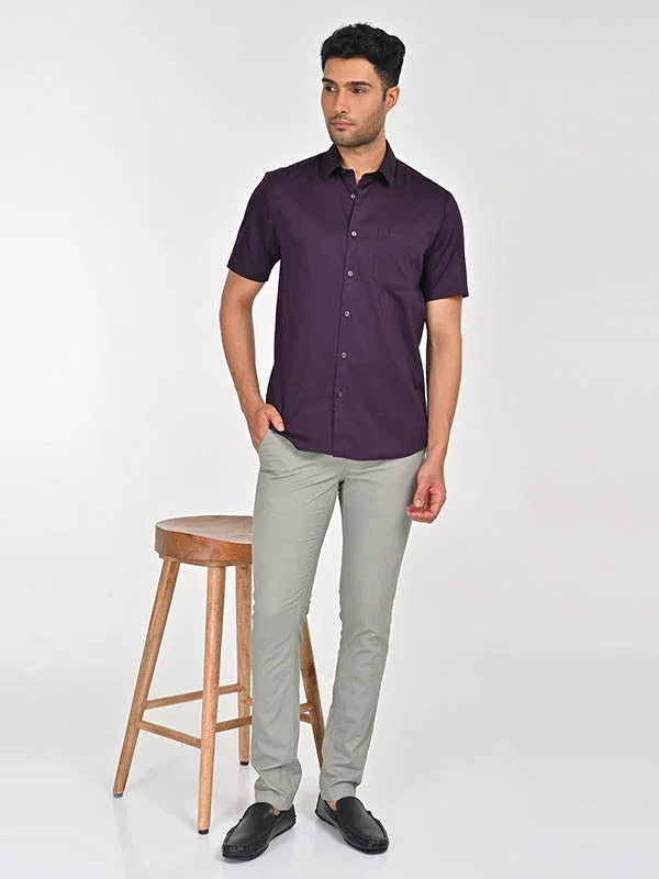 Men's Solid Half Sleeves Cotton Stretch Shirt - Image 32