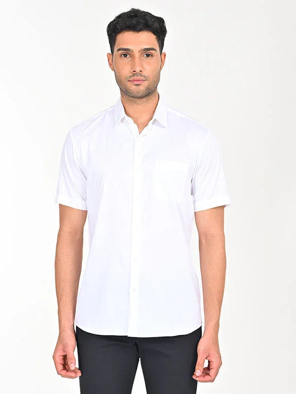 Men's Solid Half Sleeves Cotton Stretch Shirt - Image 33