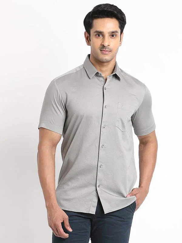 Men's Solid Half Sleeves Cotton Stretch Shirt - Image 37