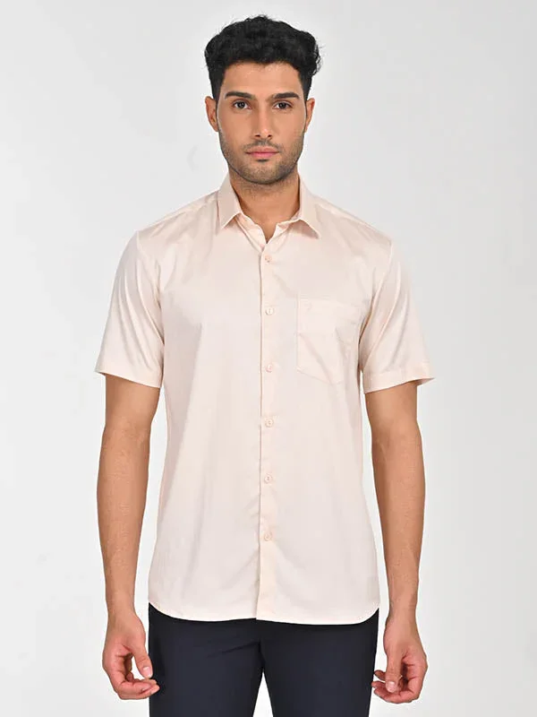 Men's Solid Half Sleeves Cotton Stretch Shirt - Image 5