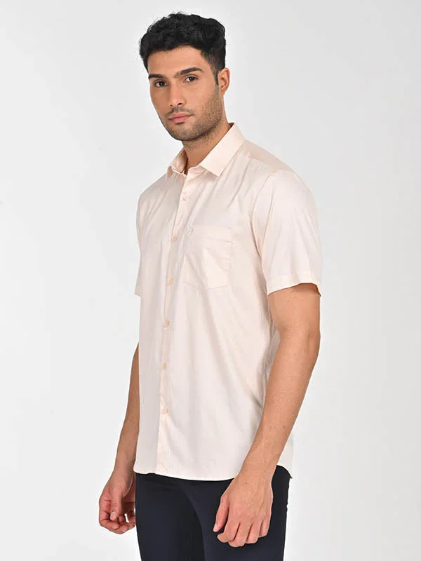 Men's Solid Half Sleeves Cotton Stretch Shirt - Image 6