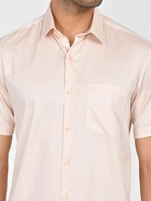 Men's Solid Half Sleeves Cotton Stretch Shirt - Image 7