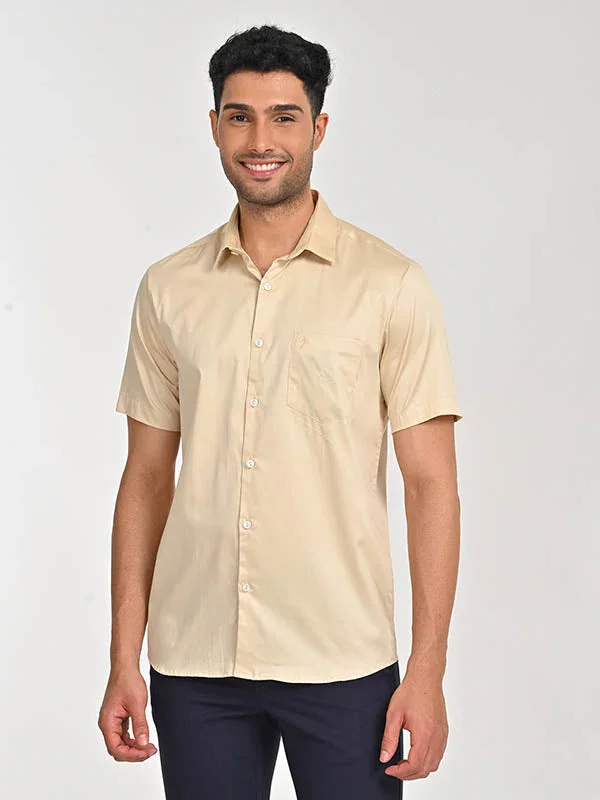Men's Solid Half Sleeves Cotton Stretch Shirt - Image 9