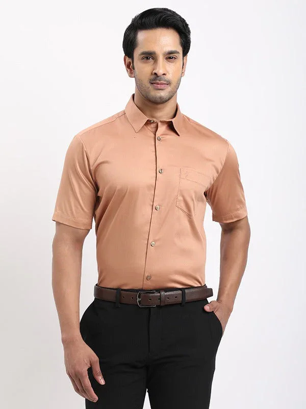 Men's Solid Half Sleeves Cotton Stretch Shirt