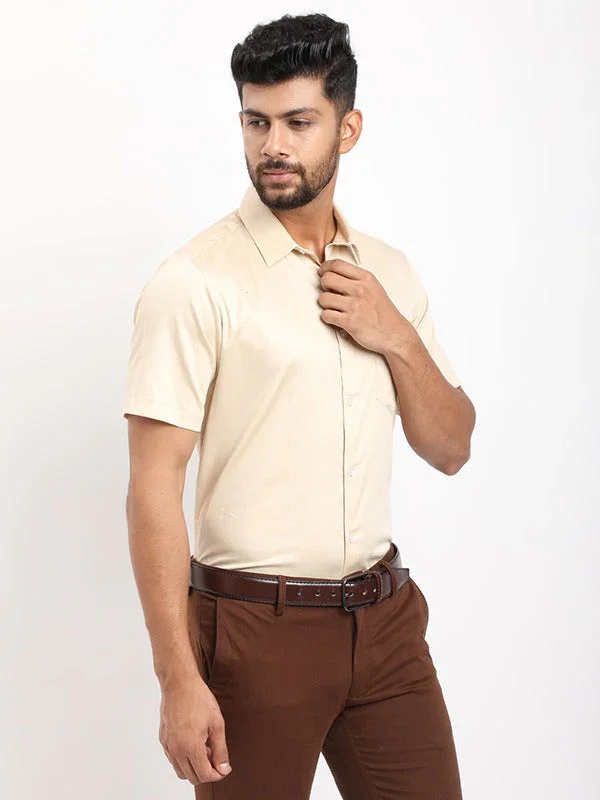 Men's Solid Half Sleeves Cotton Stretch Shirt - Image 12